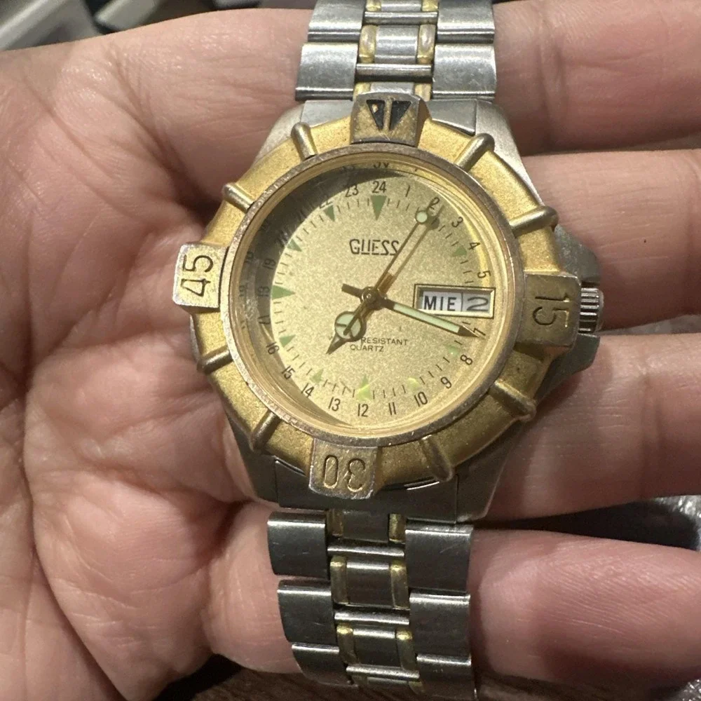 Working Guess Watch Unisex 40mm‎ Two Tone  Gold Dial Steel New Battery Fit 7in